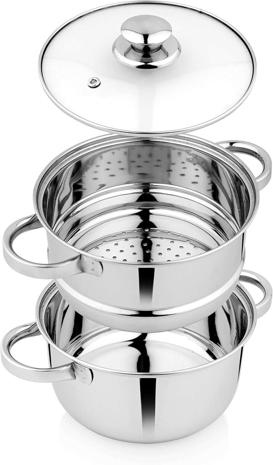 Stainless Steel 2 Tier Steamer Set with Lid